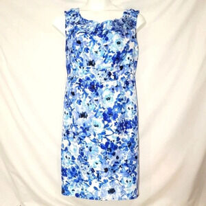 Sandra Darren Taffeta Satin Summer Party Dreas Size 14W Blue‎ Floral